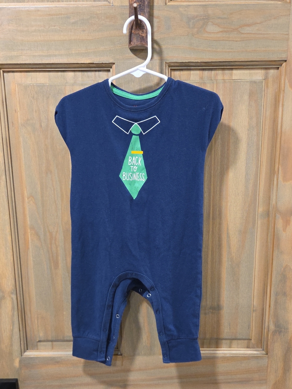 **BUNDLE & SAVE** Cat & Jack Navy Short-Sleeve Romper with Green Tie Graphic